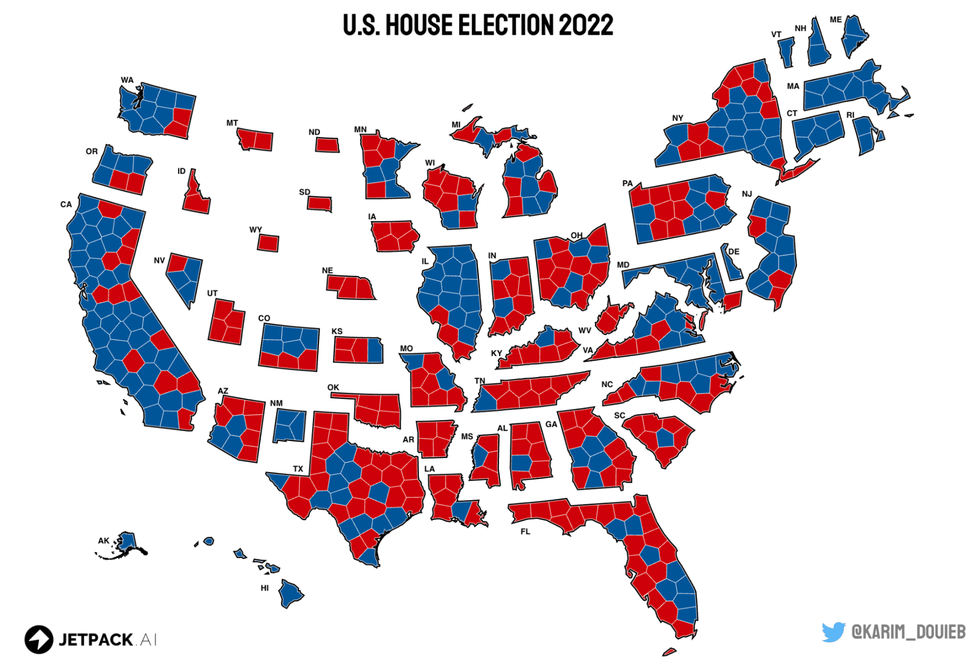 Douieb non-contiguous cartogram election map