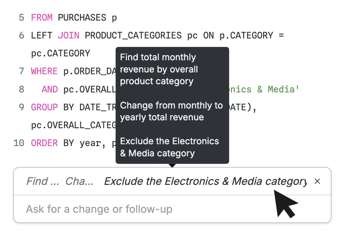 Show prior AI prompts in SQL node