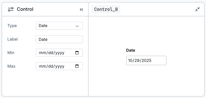 Screenshot of the date control node