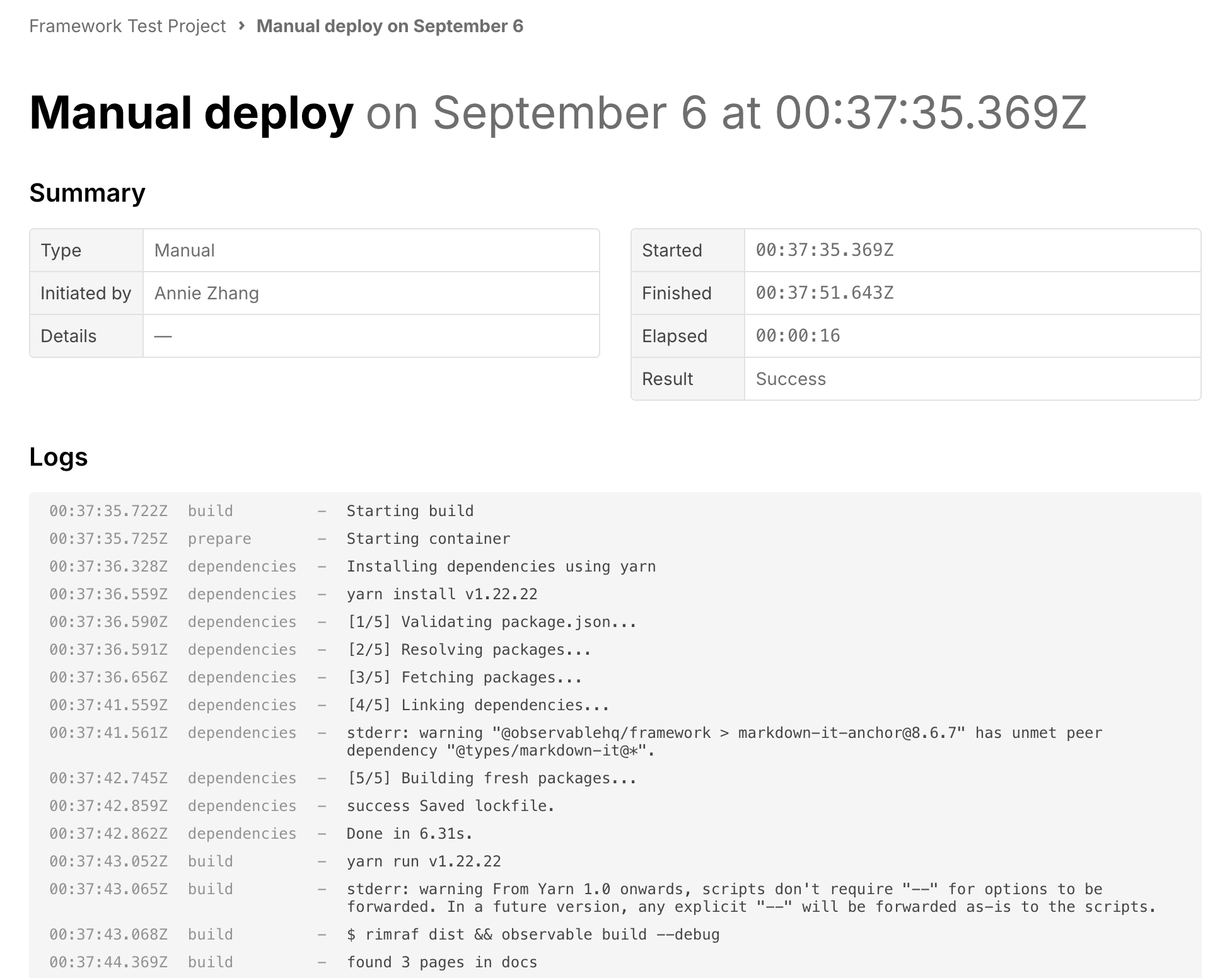 Screenshot of the logs page of a deploy. 