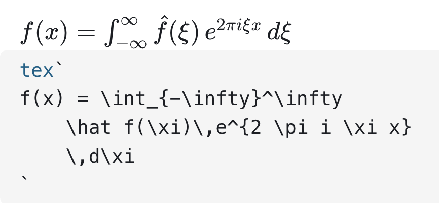 Screenshot of an indefinite integral, with TeX formula shown above.