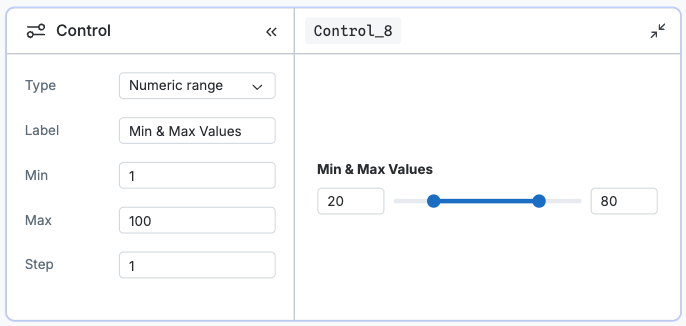 Screenshot of the numeric range control node