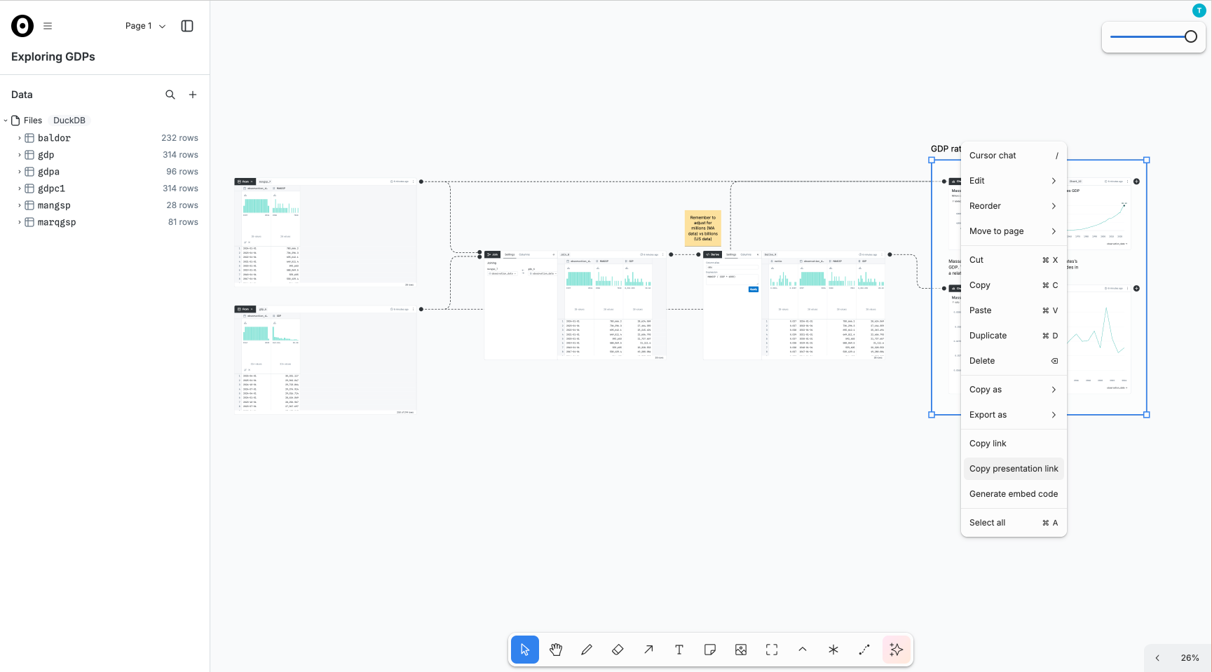 Context menu showing “Copy presentation link” item highlighted