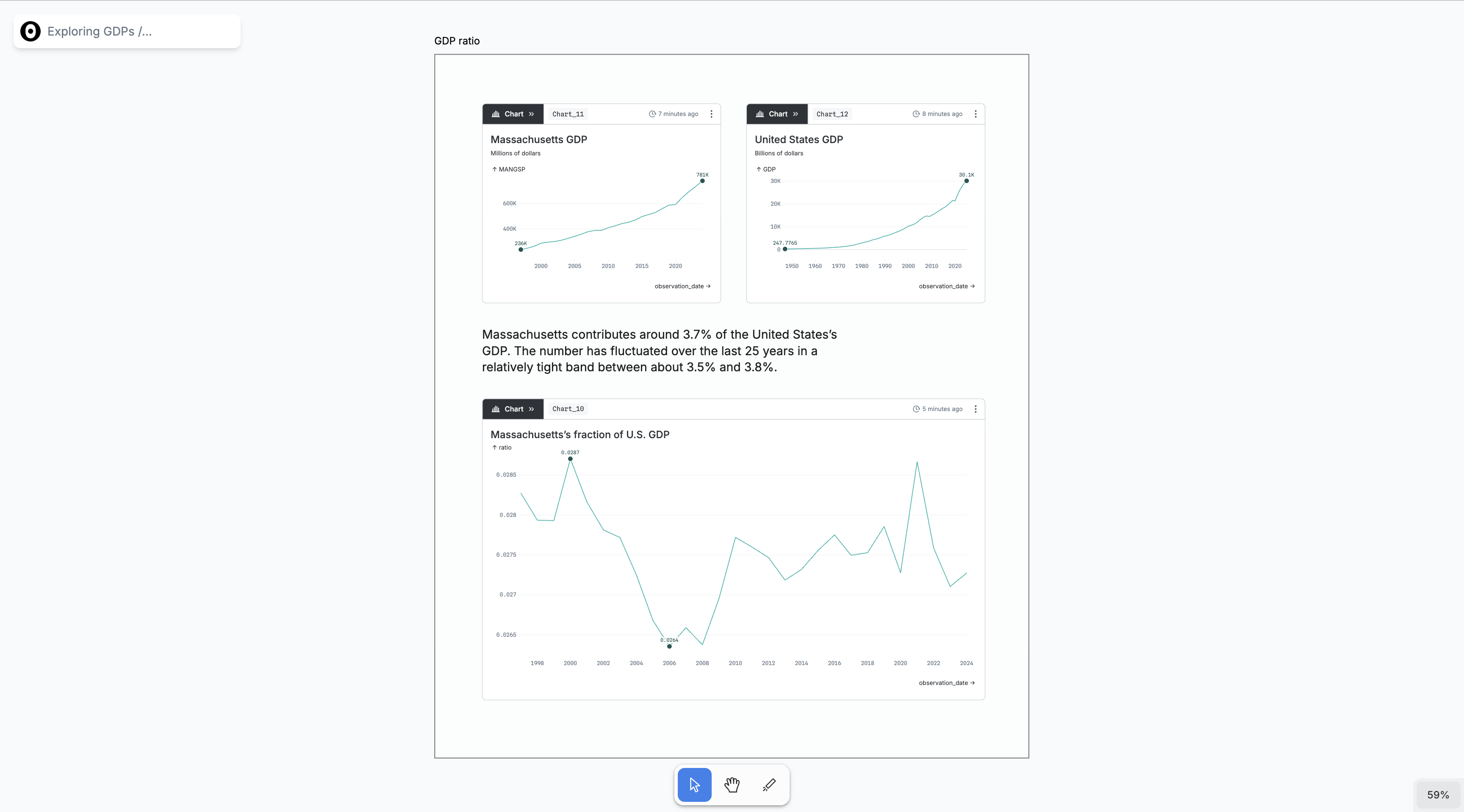 Presentation view of a canvas showing only the title in the upper left and the previously selected frame, hiding all other shapes