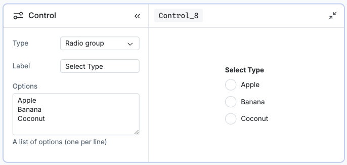 Screenshot of the radio group control node