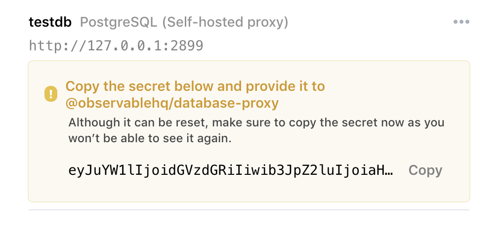 Window revealing a secret that the proxy will use to verify requests.
