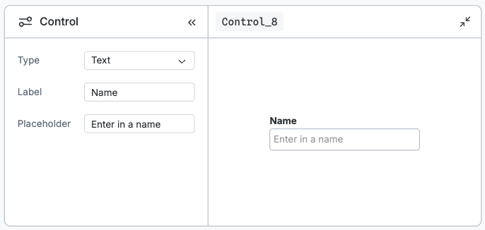 Screenshot of the text control node
