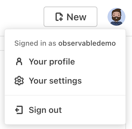 Screenshot of pop-up window that appears after clicking your user avatar, with an option to view Your Profile